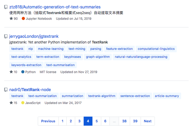 github search results for textrank